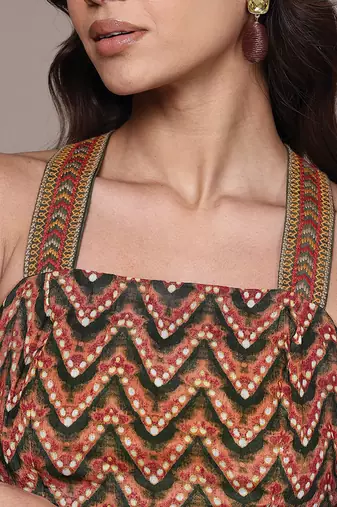 Green printed chinon dress