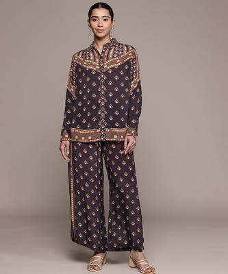 Brown printed crepe co ord set 1