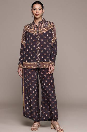 Brown printed crepe co ord set