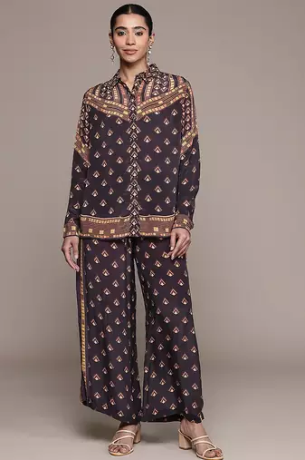 Brown printed crepe co ord set