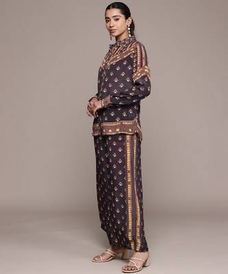 Brown printed crepe co ord set 2