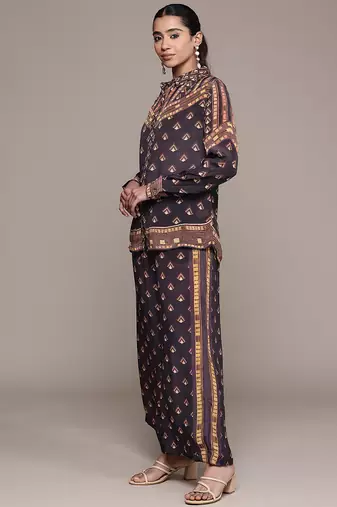 Brown printed crepe co ord set