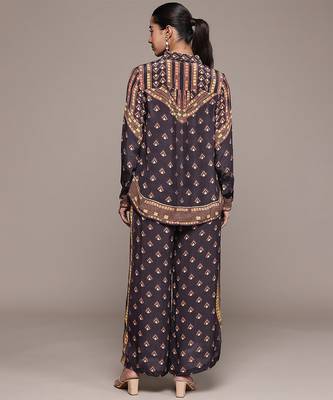 Brown printed crepe co ord set 3