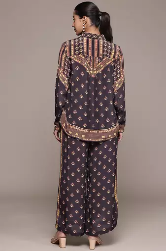 Brown printed crepe co ord set