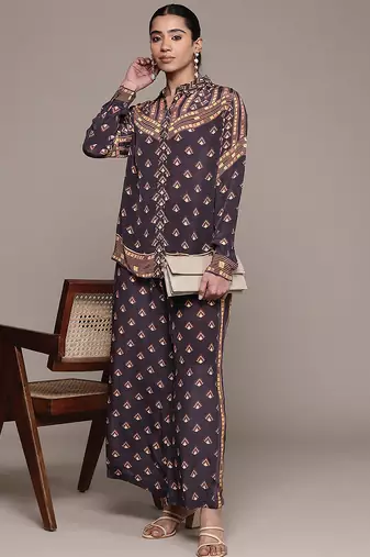 Brown printed crepe co ord set