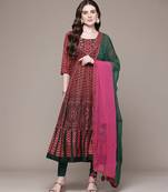 Maroon printed lycra anarkali set