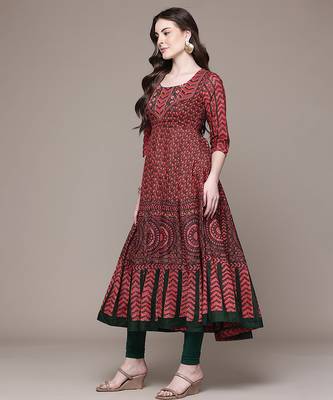 Maroon printed lycra anarkali set 2