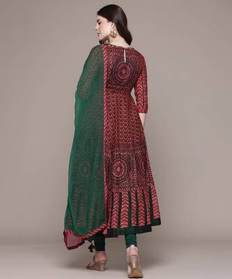 Maroon printed lycra anarkali set 3