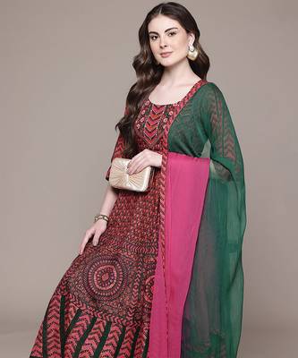 Maroon printed lycra anarkali set 5