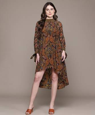 Brown printed crepe dress 1