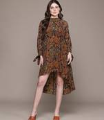 Brown printed crepe dress