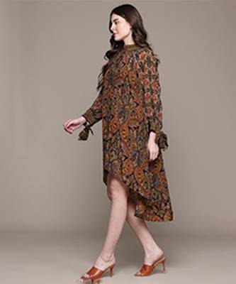 Brown printed crepe dress 2