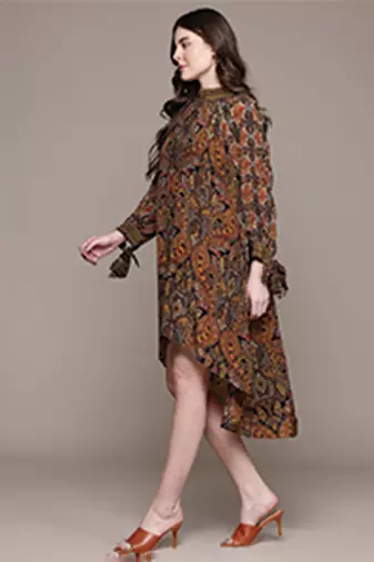 Brown printed crepe dress