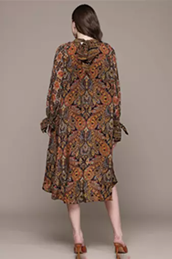 Brown printed crepe dress