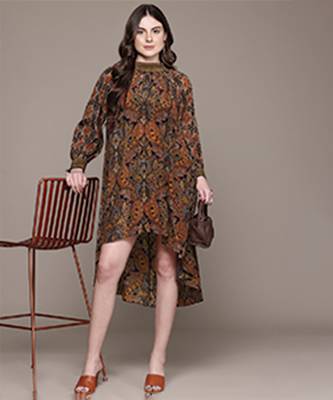 Brown printed crepe dress 4