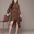 Brown printed crepe dress