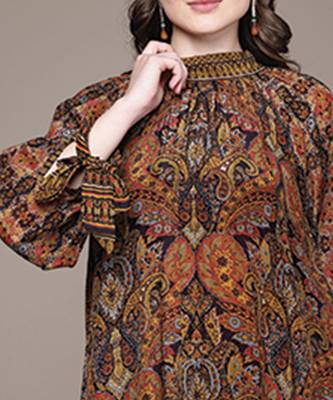 Brown printed crepe dress 5