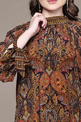 Brown printed crepe dress