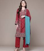 Red embroidered chanderi kurta set
