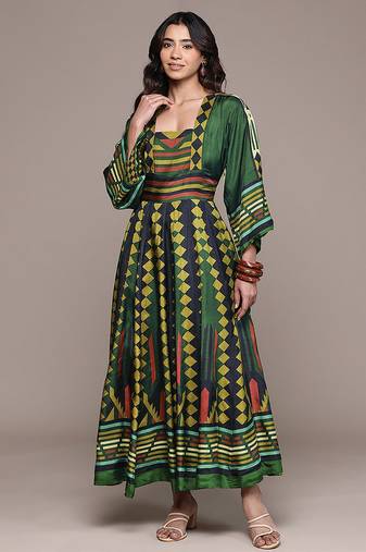 Green printed viscose gown