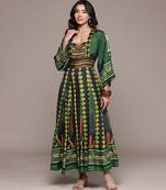 Green printed viscose gown