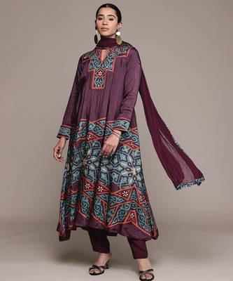 Wine printed viscose kurta set 1
