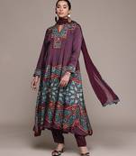 Wine printed viscose kurta set
