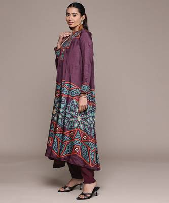 Wine printed viscose kurta set 2