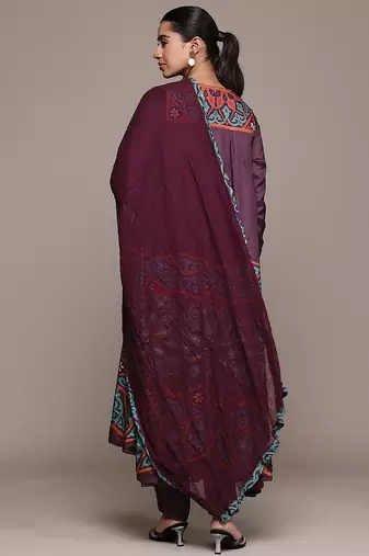 Wine printed viscose kurta set