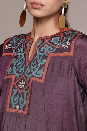 Wine printed viscose kurta set