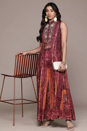 Wine printed crepe jumpsuit