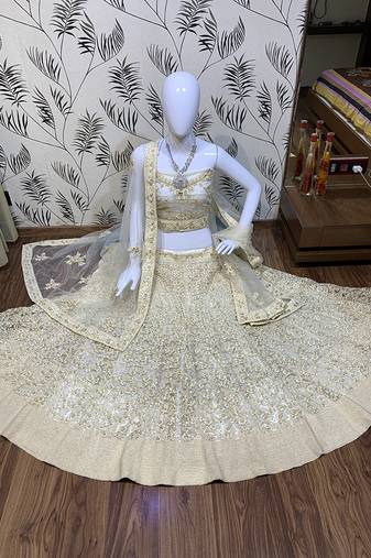 Soft Premium Net Wedding Lehenga In Off White Color With Embroidery & Pearl Work