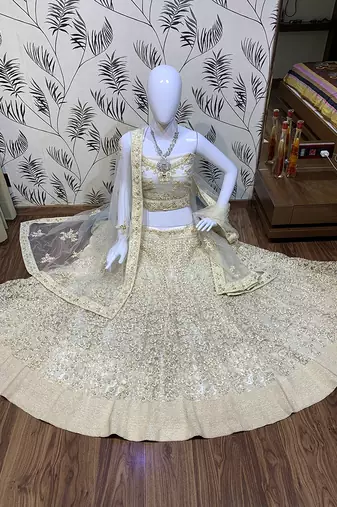 Soft Premium Net Wedding Lehenga In Off White Color With Embroidery & Pearl Work