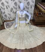 Soft Premium Net Wedding Lehenga In Off White Color With Embroidery & Pearl Work