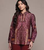 Wine printed chanderi shirt