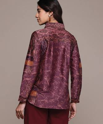 Wine printed chanderi shirt 3