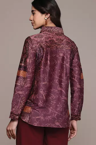 Wine printed chanderi shirt
