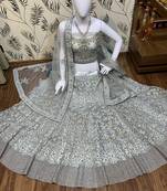 Soft Premium Net Wedding Lehenga In Grey With Embroidery & Pearl Work