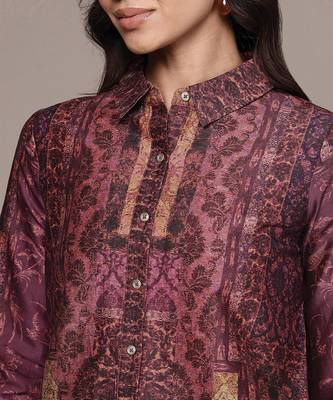 Wine printed chanderi shirt 5