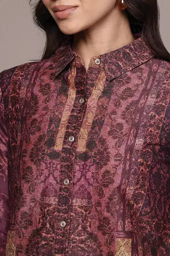 Wine printed chanderi shirt