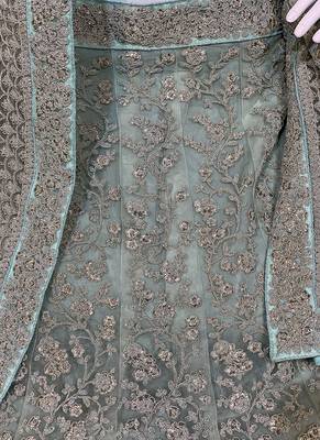 Soft Premium Net Wedding Wear Lehenga In Sky Blue Color With Embroidery Work & Pearl Work 4