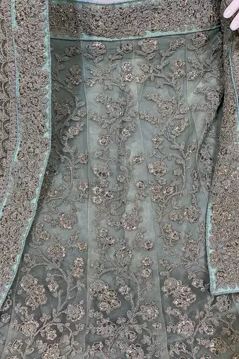 Soft Premium Net Wedding Wear Lehenga In Sky Blue Color With Embroidery Work & Pearl Work