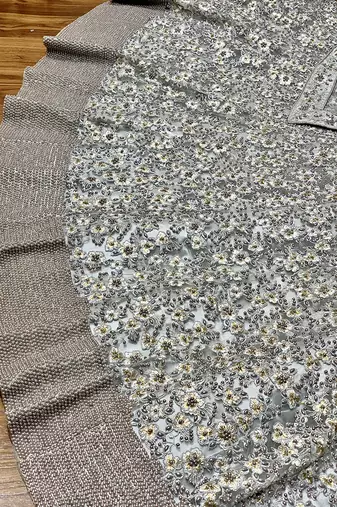 Soft Premium Net Wedding Lehenga In Grey With Embroidery & Pearl Work