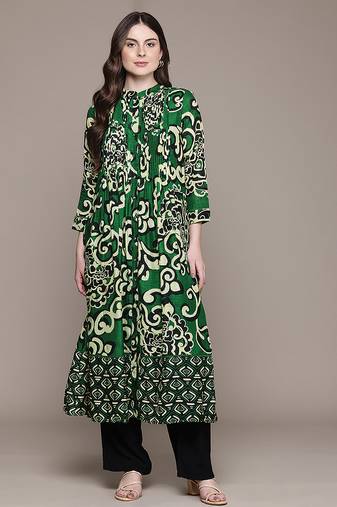 Green printed viscose long kurti