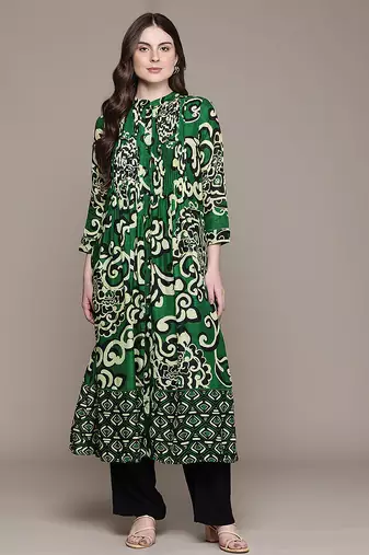 Green printed viscose long kurti