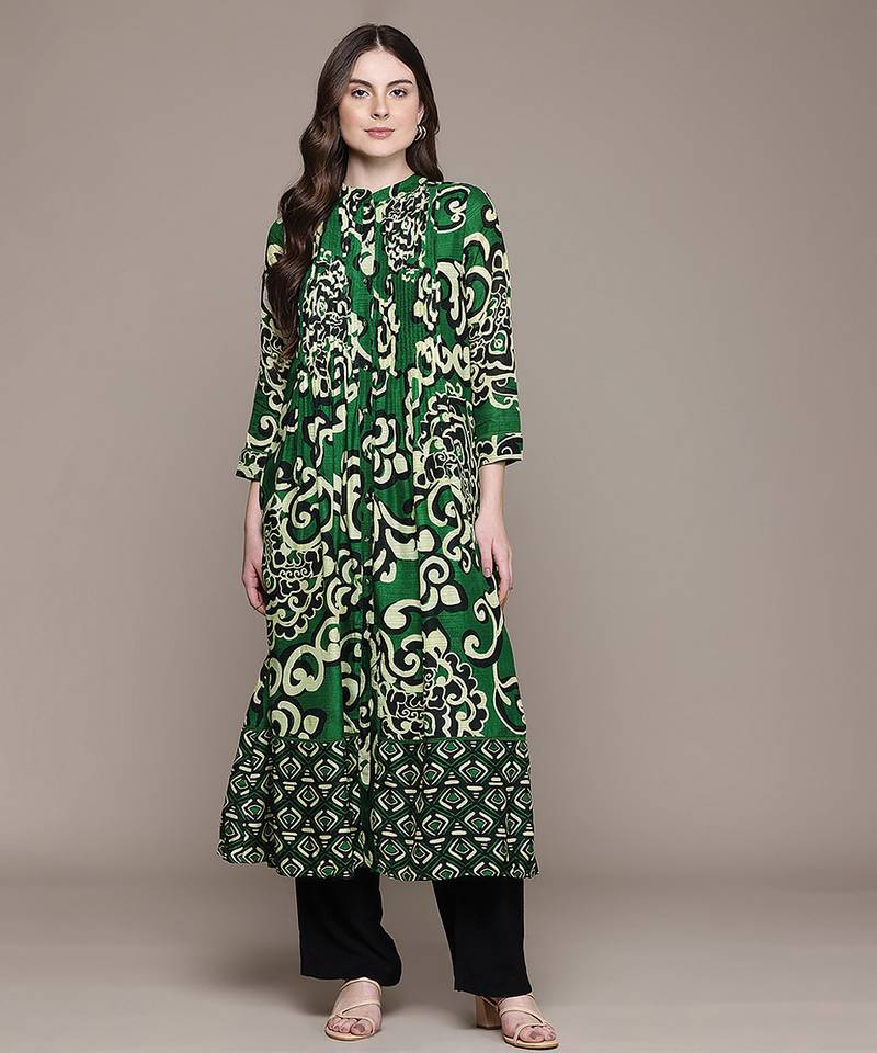 Green printed viscose long kurti