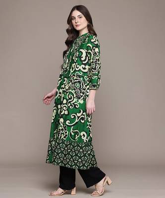 Green printed viscose long kurti 2