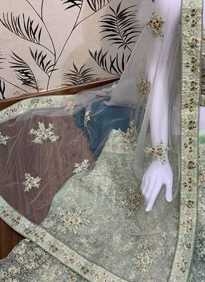 Soft Premium Net Wedding Lehenga In Green With Embroidery & Pearl Work 2