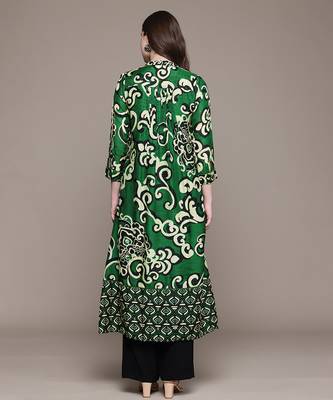 Green printed viscose long kurti 3