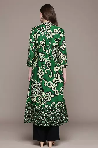 Green printed viscose long kurti
